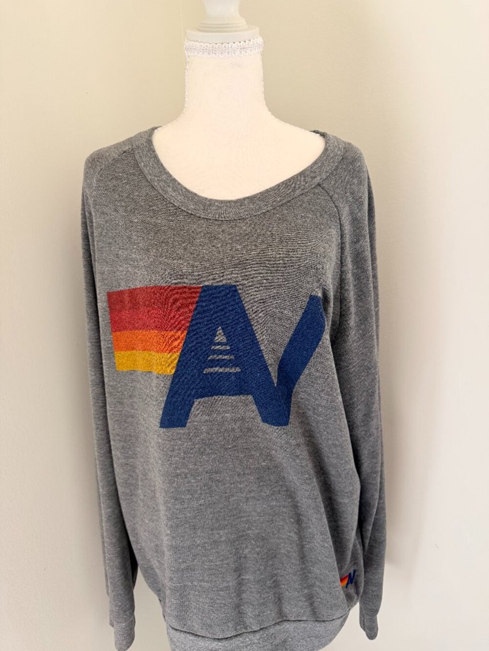 Aviator Nation Retro Logo Crewneck Sweatshirt - Heather Grey - Size L